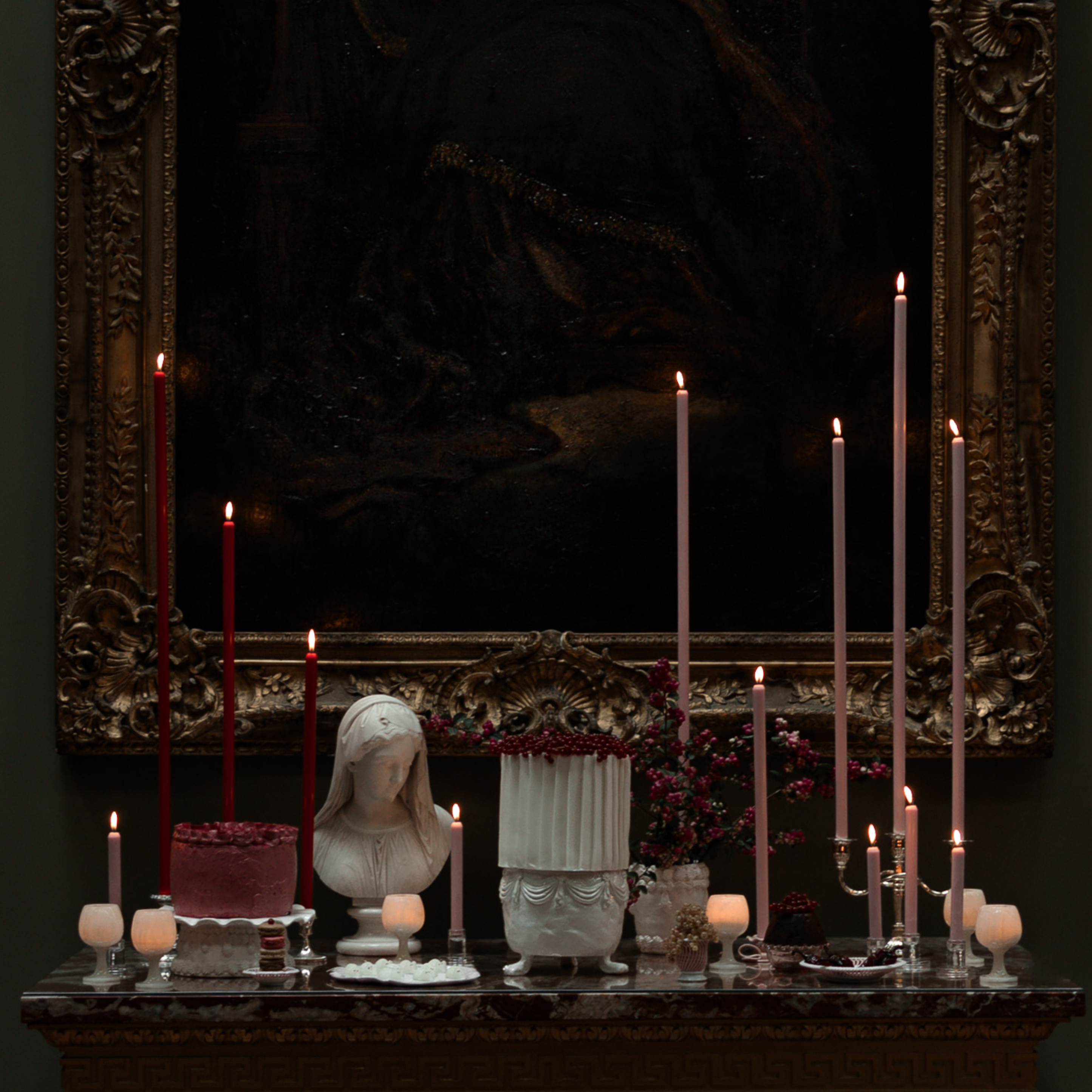 RASPBERRY TAPERED CANDLE PAIR