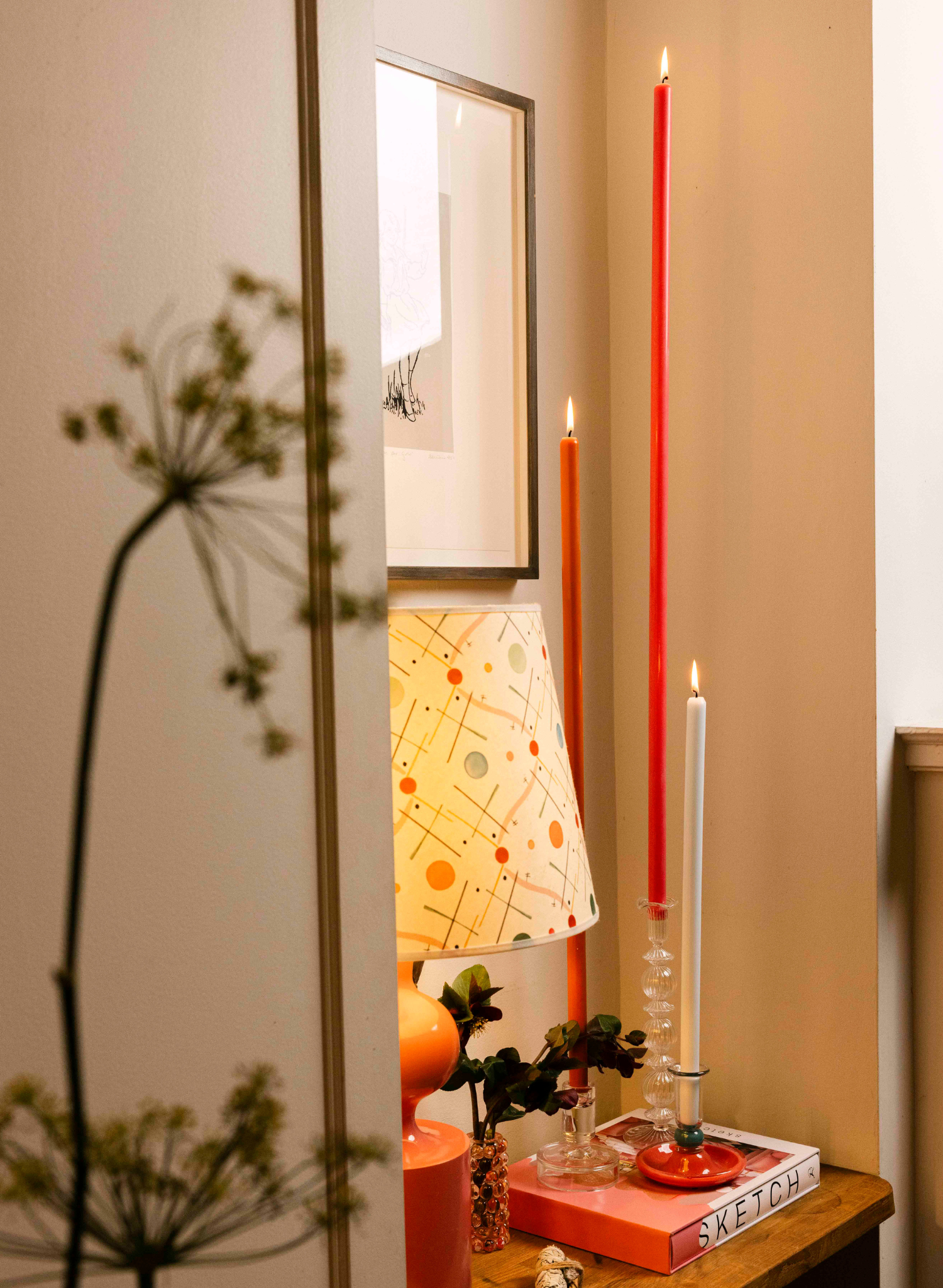 RHUBARB TAPERED CANDLE PAIR
